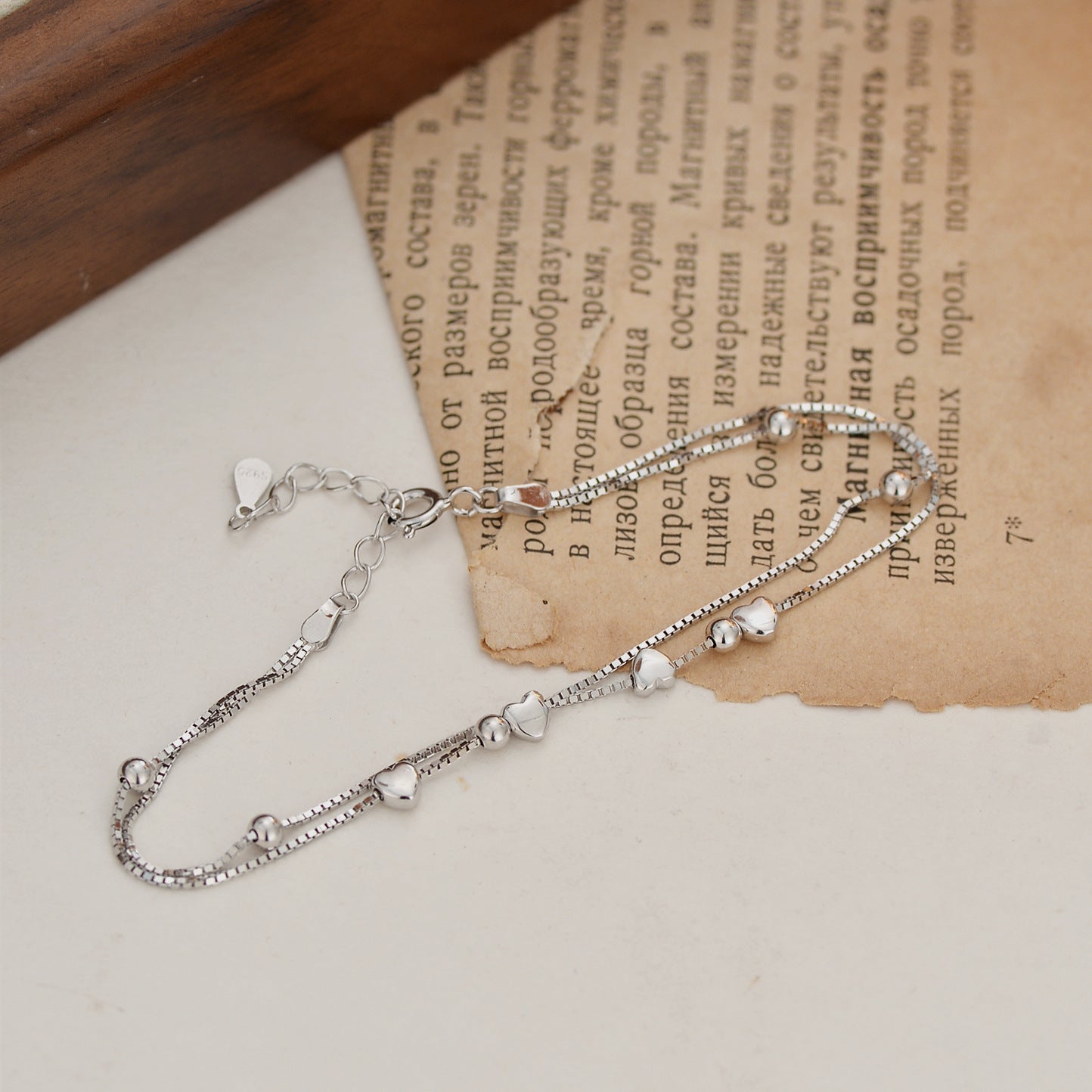 Double-layer Design Round Beads Hollow Heart-shaped High-grade Bracelet