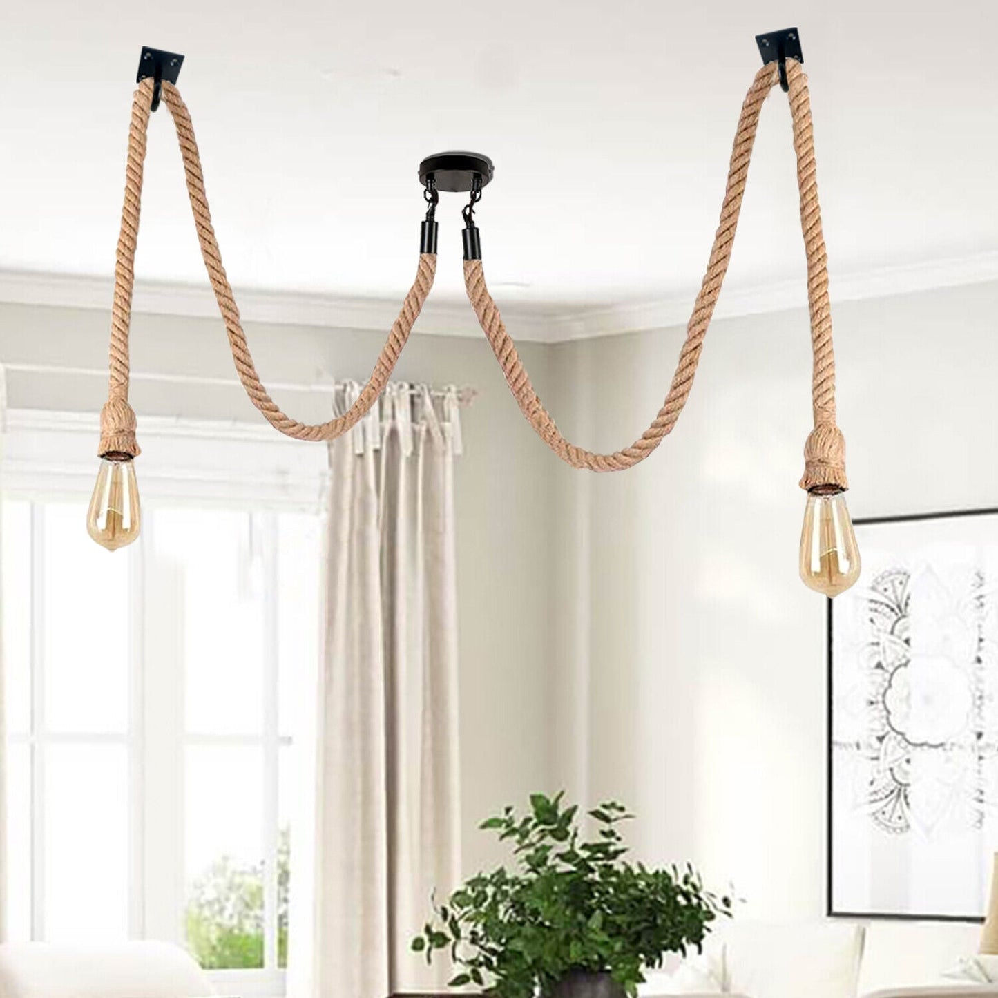 Retro Vintage Hemp Rope Ceiling Light Multi Outlet ~ 3705