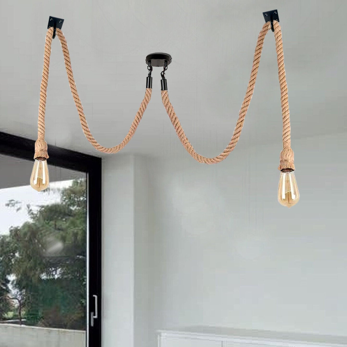 Retro Vintage Hemp Rope Ceiling Light Multi Outlet ~ 3705