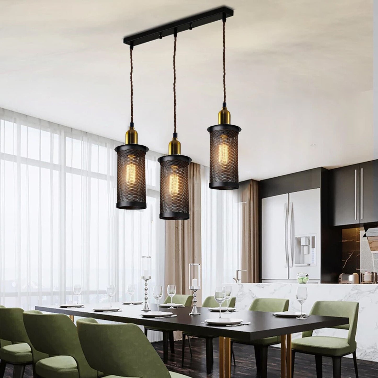 Industrial Vintage Retro Metal 3 Head Pendant Ceiling Lampshade