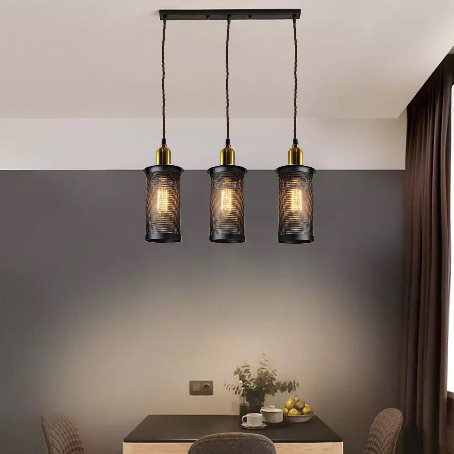 Industrial Vintage Retro Metal 3 Head Pendant Ceiling Lampshade