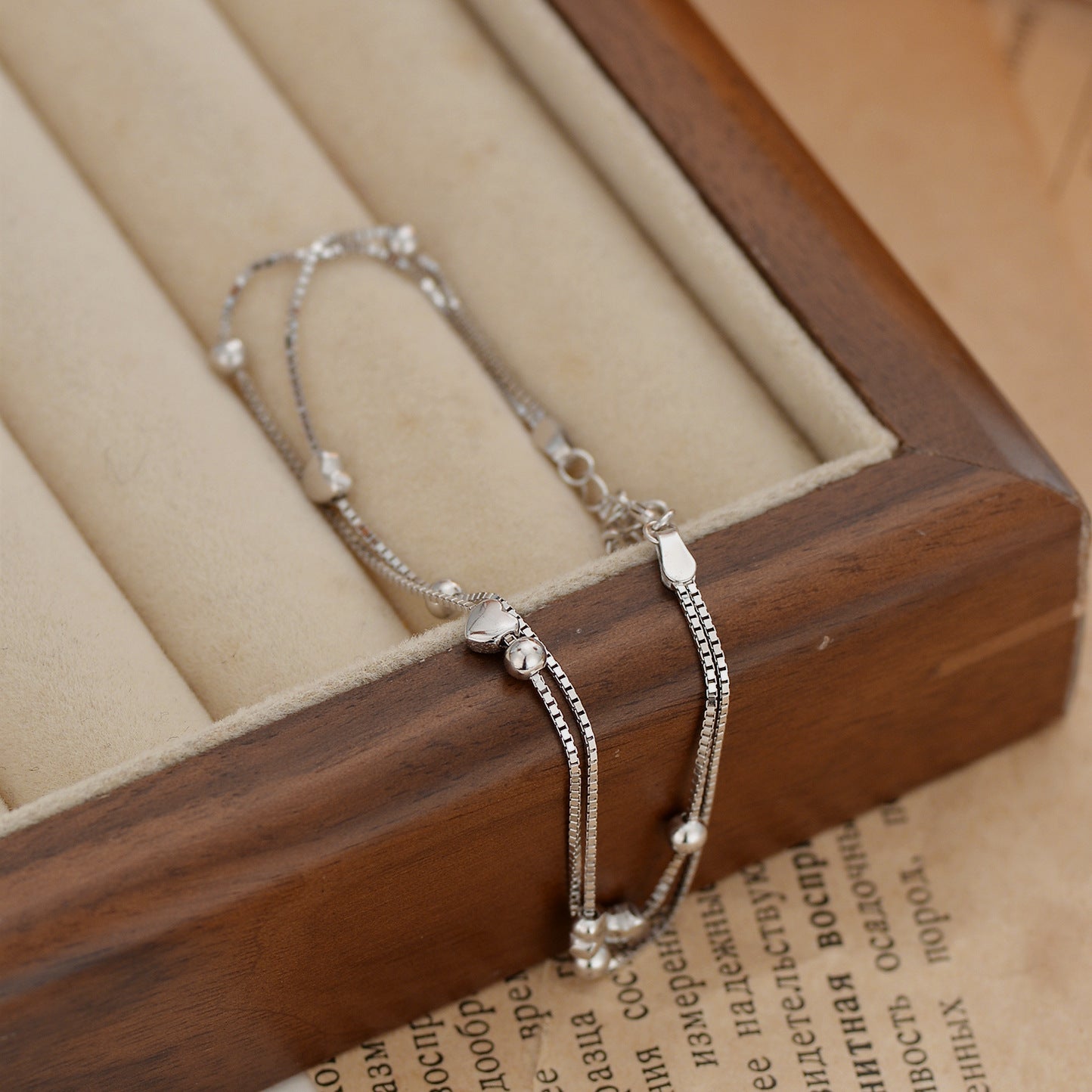 Double-layer Design Round Beads Hollow Heart-shaped High-grade Bracelet