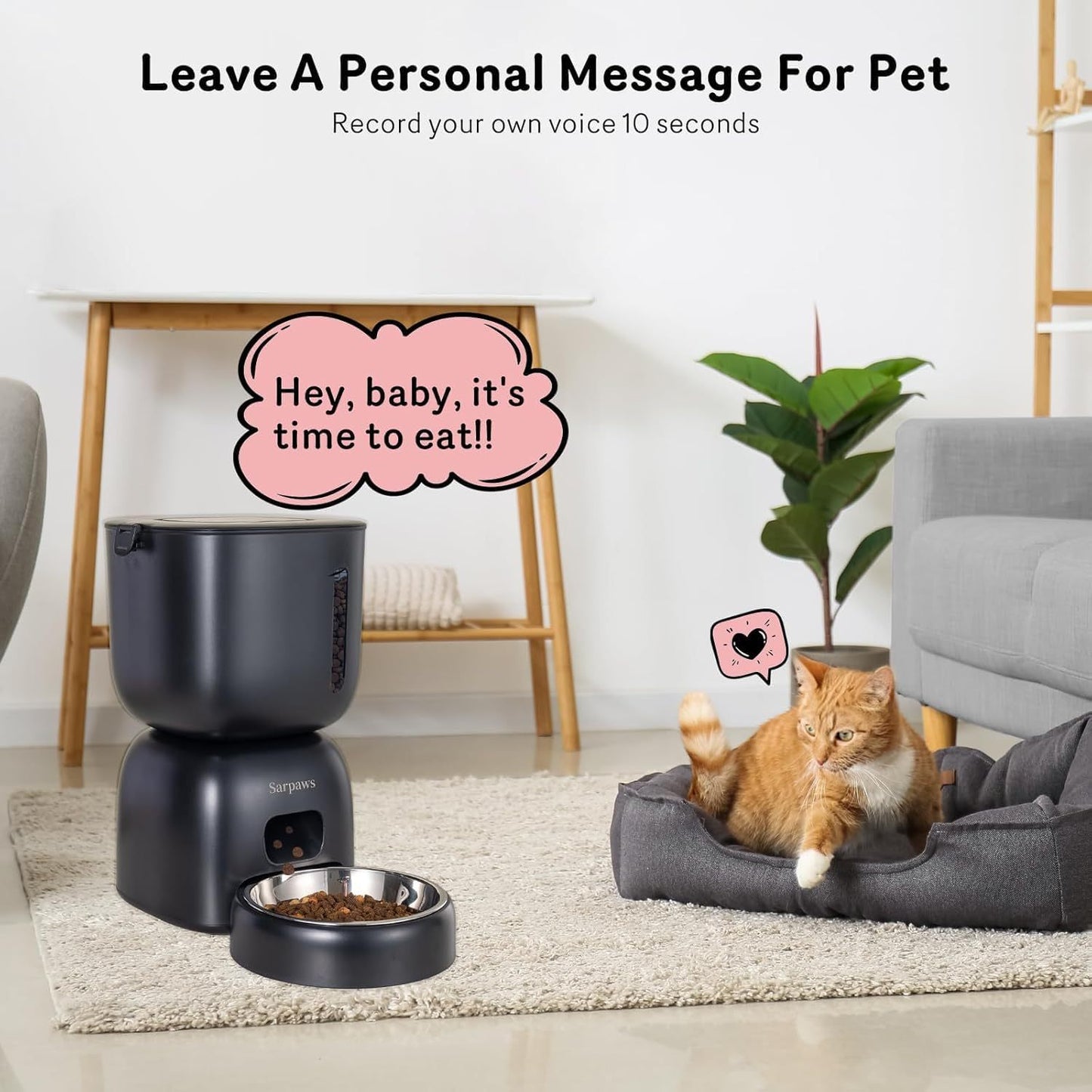 Smart Cat Feeding System - Dual Power Cat Feeder & Water Dispenser With Locking Lid, Desiccant Bag, Precise Portion Control For 4 Daily Meals, 10s Voice Recording Option