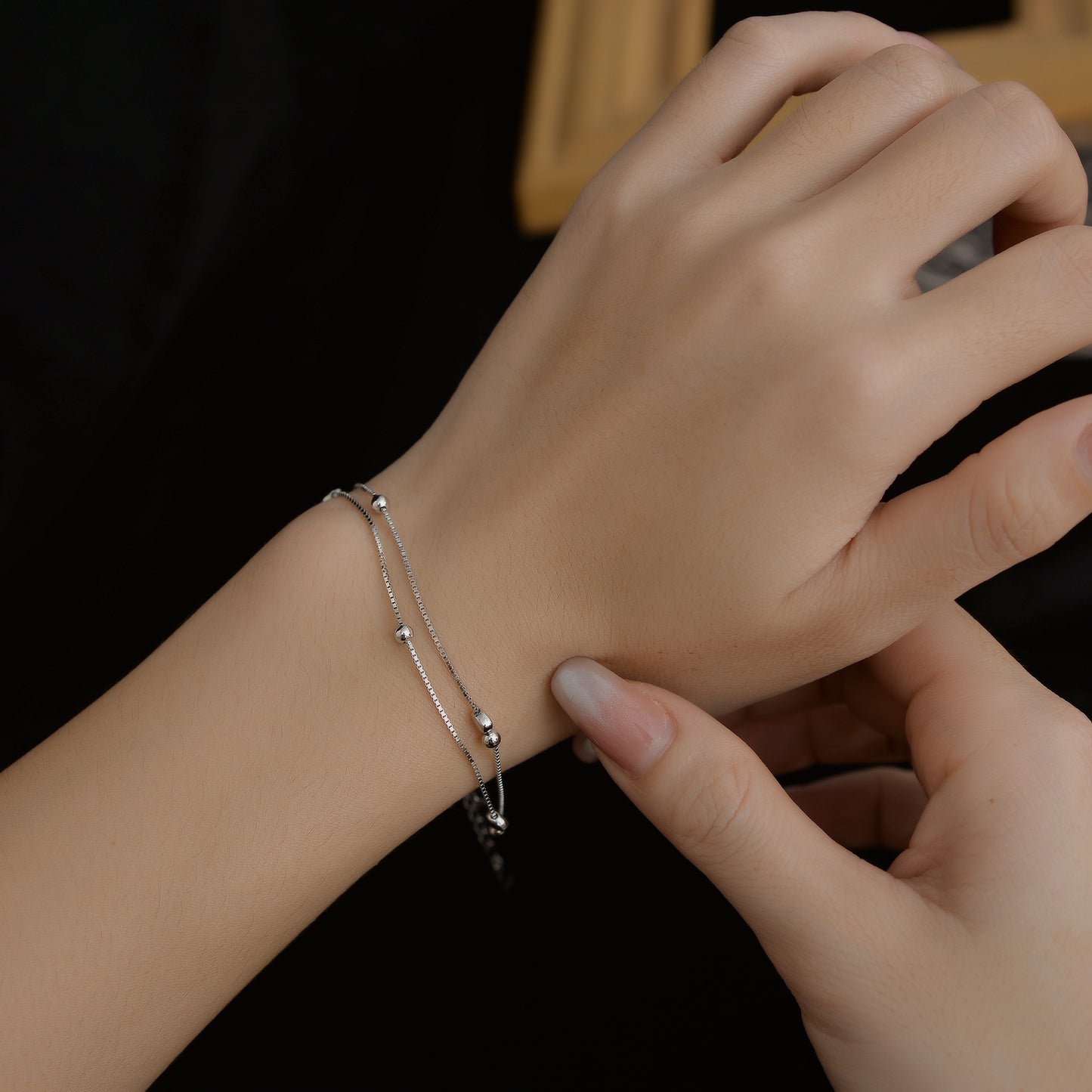 Double-layer Design Round Beads Hollow Heart-shaped High-grade Bracelet