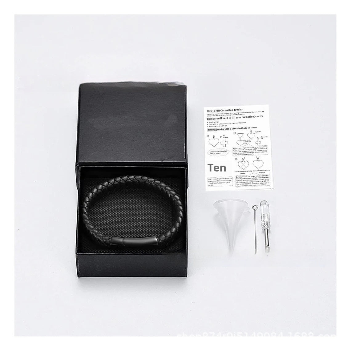 Leather Stainless Steel Cinerary Casket Bracelet