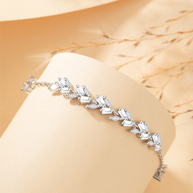 S925 Sterling Silver Bracelet Women's Light Luxury Wind Dance Wheat Wave