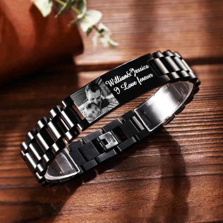 Men's Lettering Bracelet Stainless Steel Curved Piece