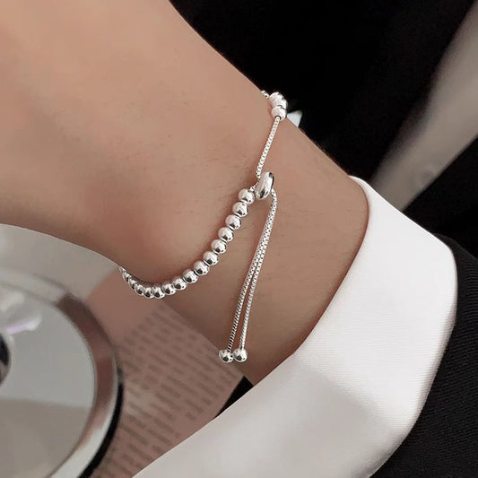 Simple All-Match Silver Round Beads Pull Bracelet For Women New Simple