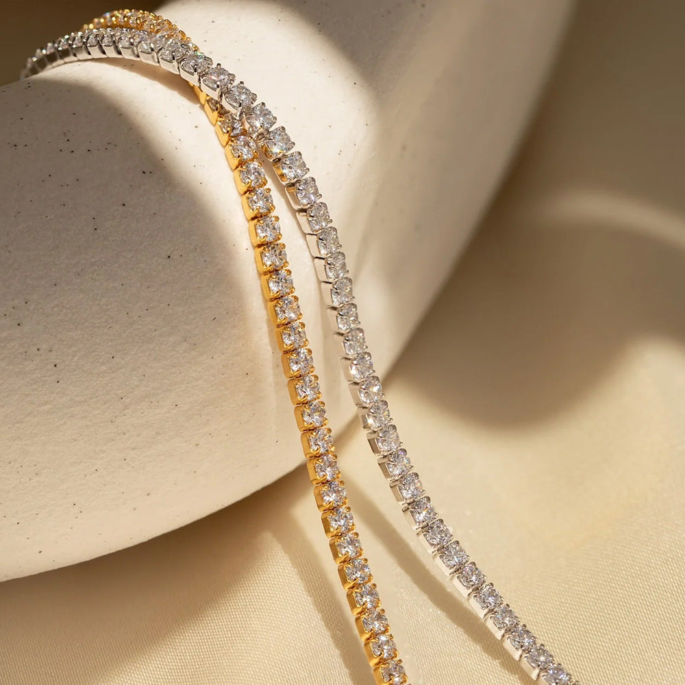 Fashion Single Row Diamond Bracelet Round Zircon Tennis