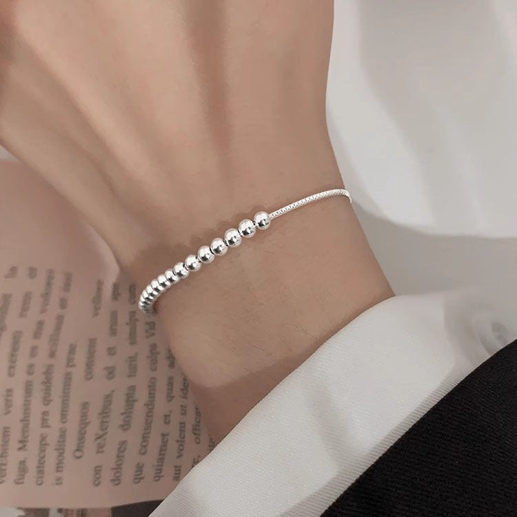 Simple All-Match Silver Round Beads Pull Bracelet For Women New Simple