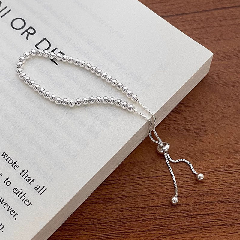 Simple All-Match Silver Round Beads Pull Bracelet For Women New Simple