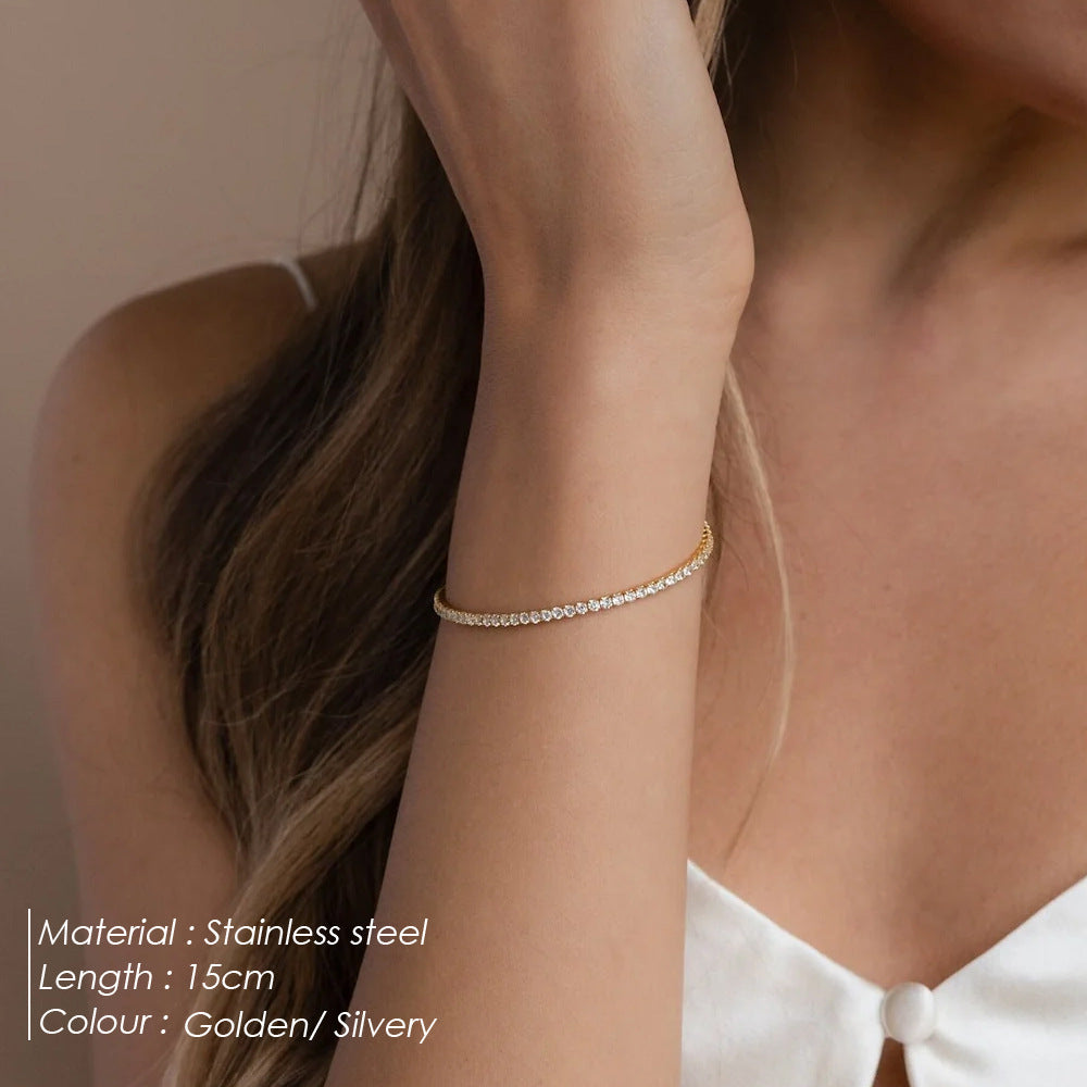 Fashion Single Row Diamond Bracelet Round Zircon Tennis