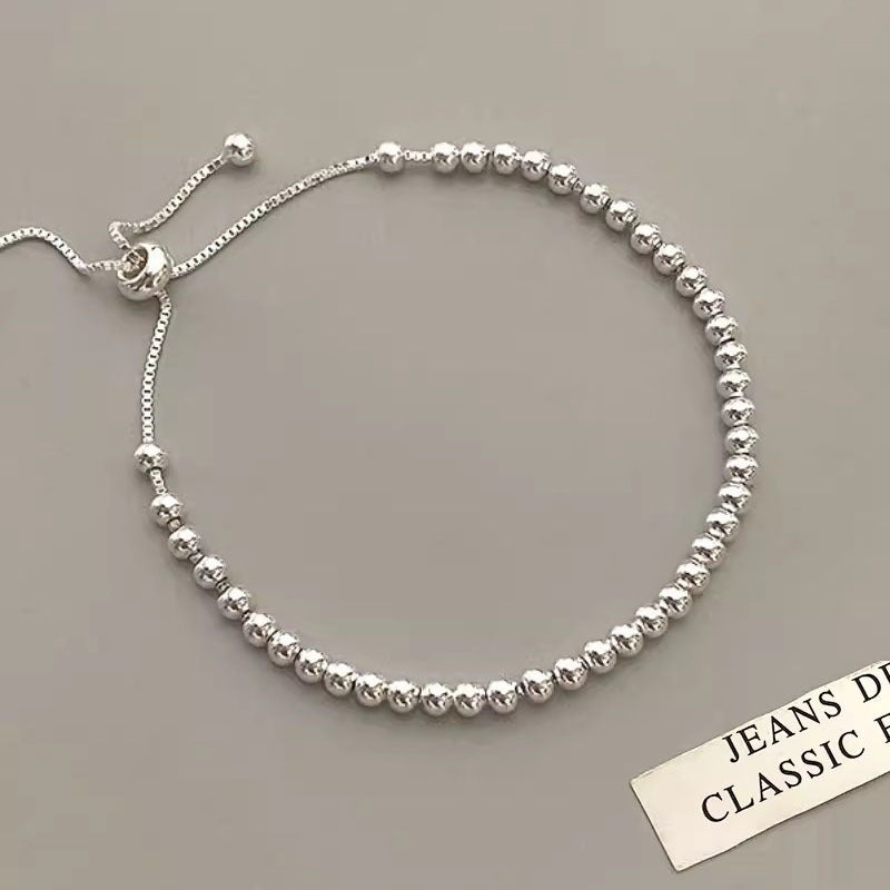 Simple All-Match Silver Round Beads Pull Bracelet For Women New Simple