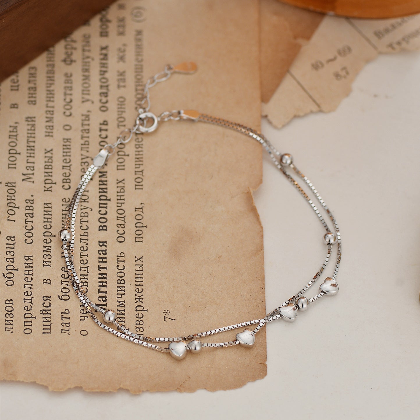 Double-layer Design Round Beads Hollow Heart-shaped High-grade Bracelet