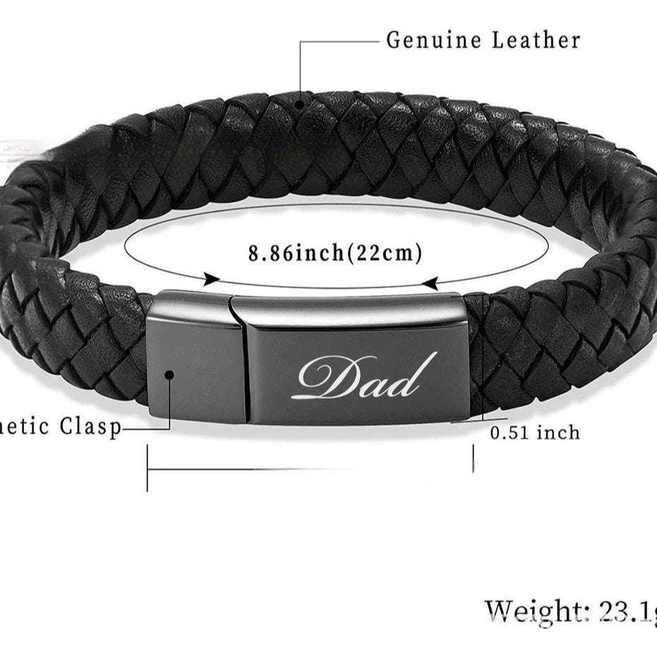 Leather Stainless Steel Cinerary Casket Bracelet