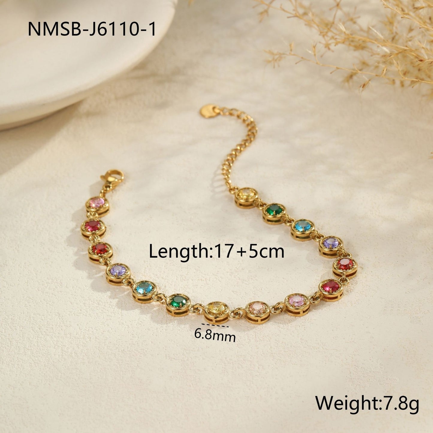 Color Zircon Stainless Steel Bracelet