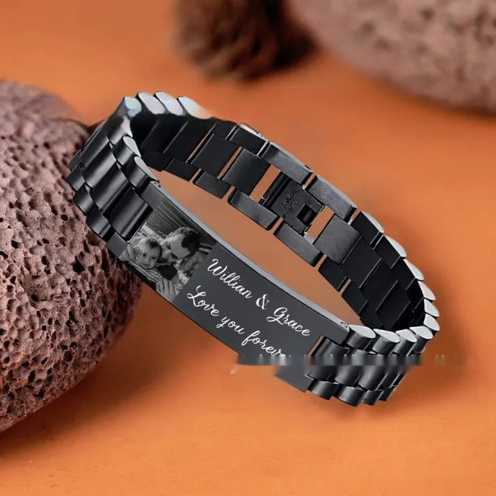 Men's Lettering Bracelet Stainless Steel Curved Piece