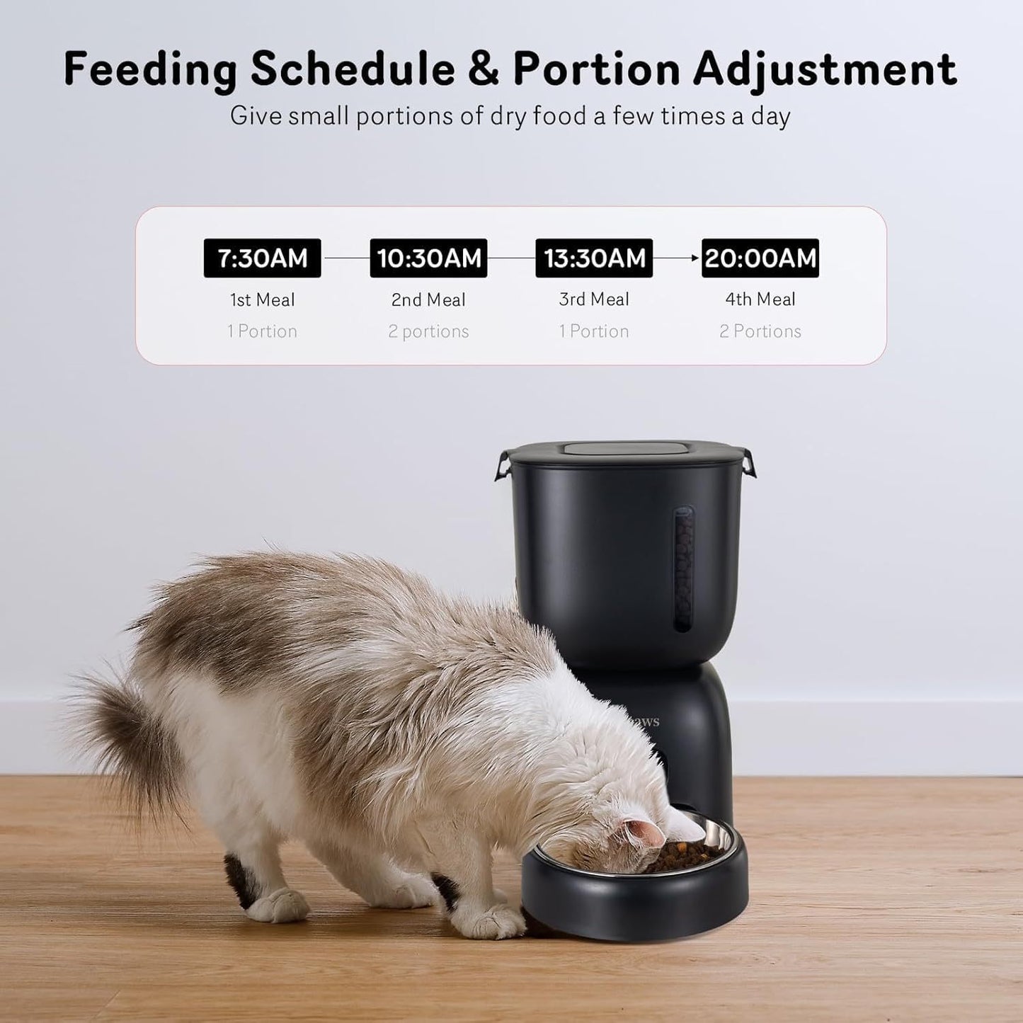 Smart Cat Feeding System - Dual Power Cat Feeder & Water Dispenser With Locking Lid, Desiccant Bag, Precise Portion Control For 4 Daily Meals, 10s Voice Recording Option