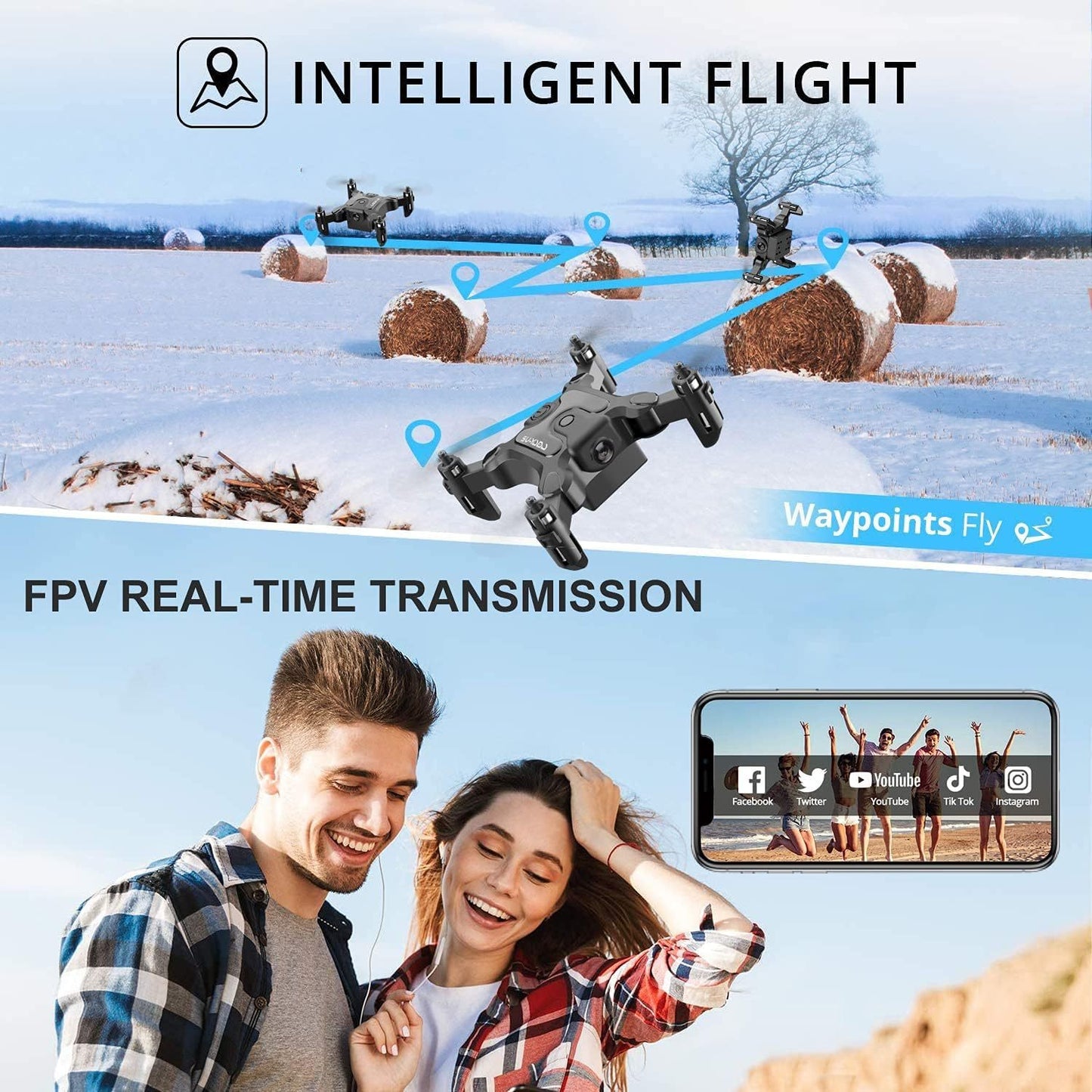 DE 4DRC V2 Mini Drone Selfie WIFI FPV With HD Camera Foldable Arm RC Quadcopter Toy