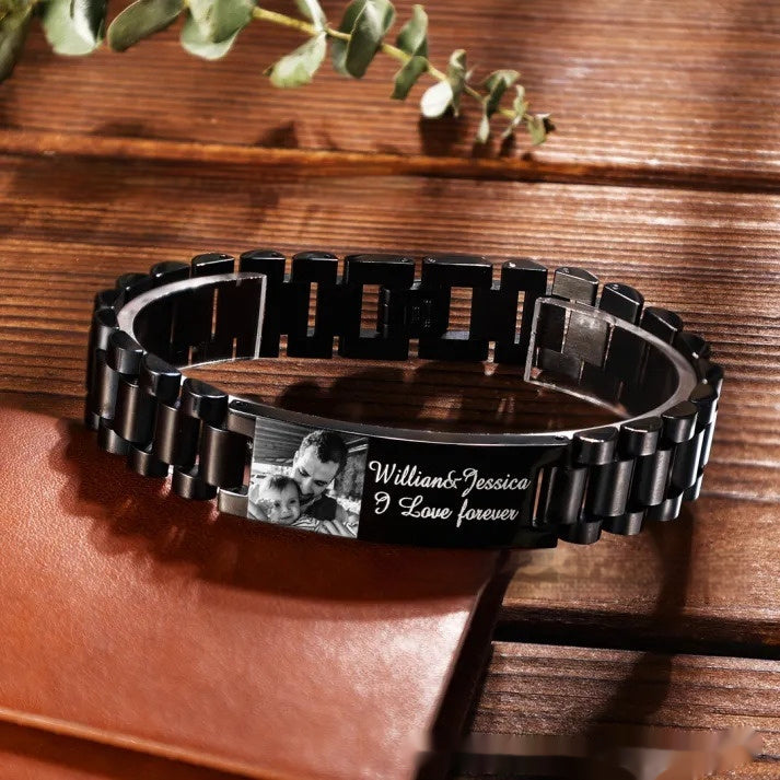 Men's Lettering Bracelet Stainless Steel Curved Piece
