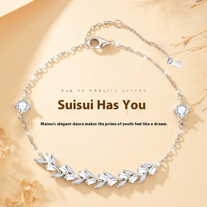 S925 Sterling Silver Bracelet Women's Light Luxury Wind Dance Wheat Wave