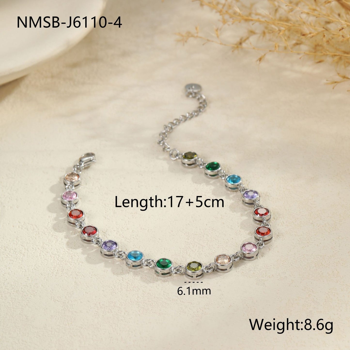 Color Zircon Stainless Steel Bracelet