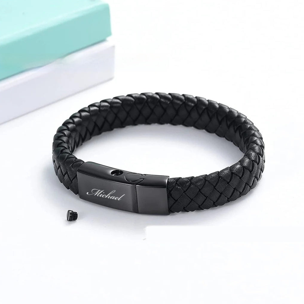 Leather Stainless Steel Cinerary Casket Bracelet