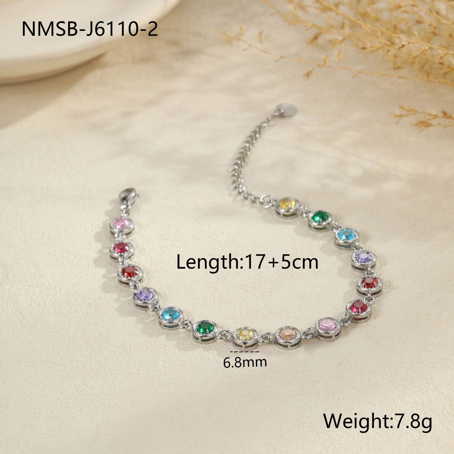 Color Zircon Stainless Steel Bracelet